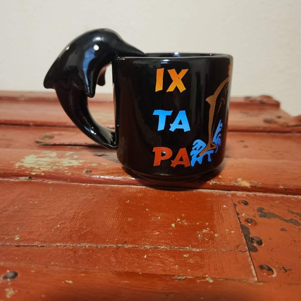 IX TA PA Beach Coffee Cup with Dolphin Handle 3" H x 2.5" L x 2.5" D